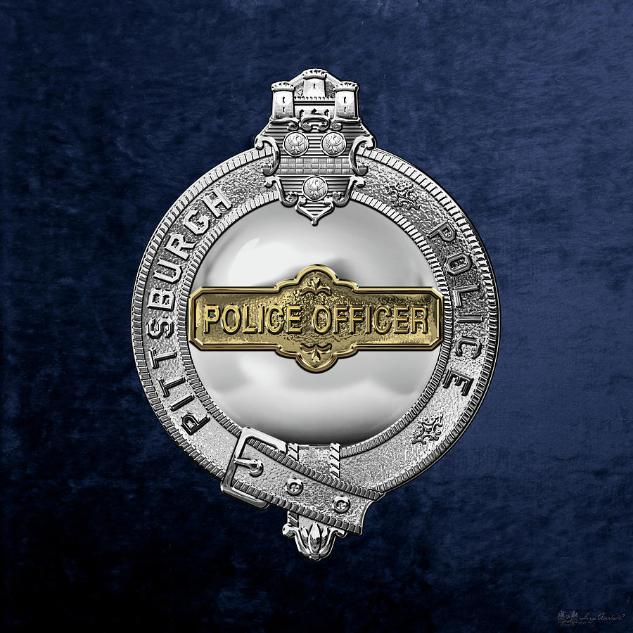 Pittsburgh Bureau of Police -  P B P  Police Officer Badge over Blue Velvet Digital Art by Serge Averbukh
