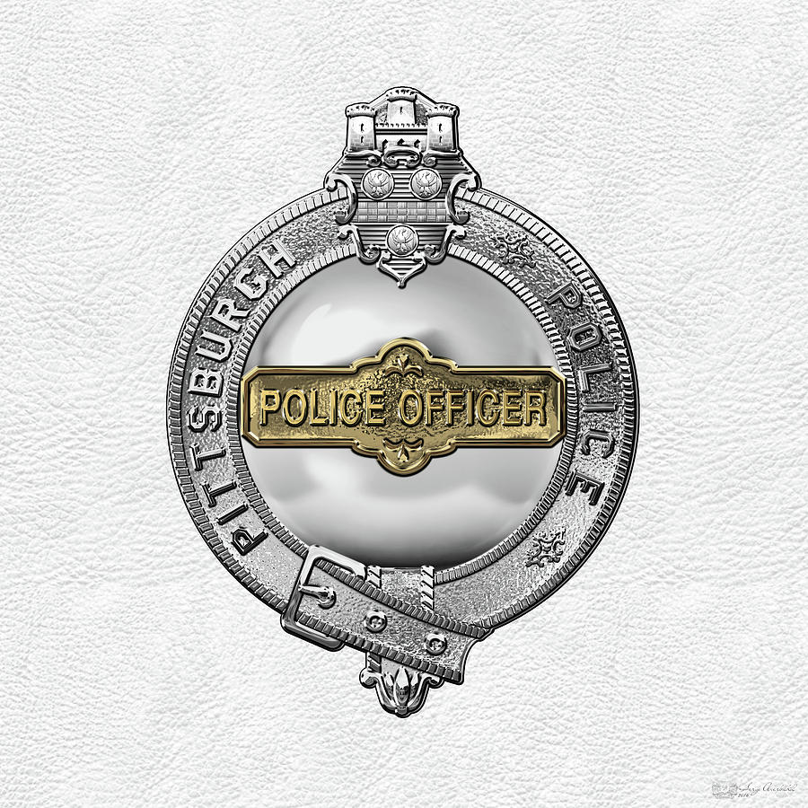 Pittsburgh Bureau of Police -  P B P  Police Officer Badge over White Leather Digital Art by Serge Averbukh