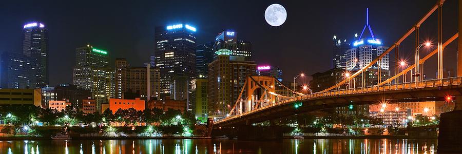 Pittsburgh Photograph - Pittsburgh Full Moon Panoramic by Frozen in Time Fine Art Photography