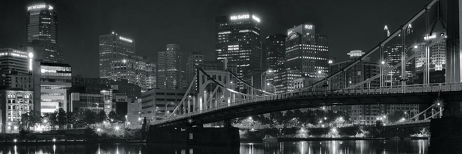 Pittsburgh Photograph - Pittsburgh Lights in Black and White by Frozen in Time Fine Art Photography