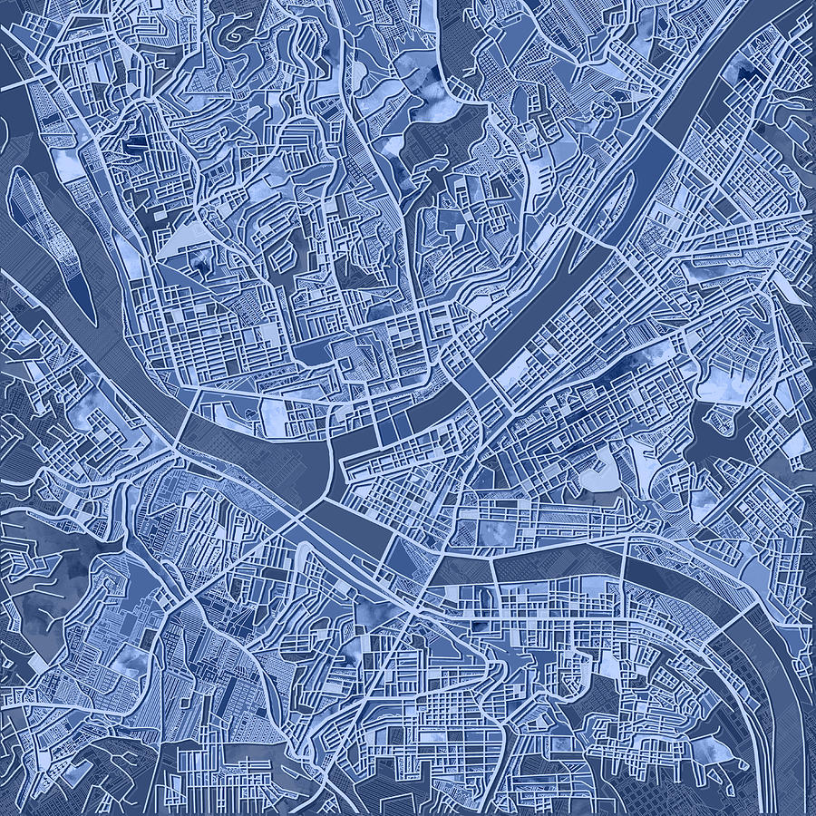 Pittsburgh map blue Painting by Bekim M