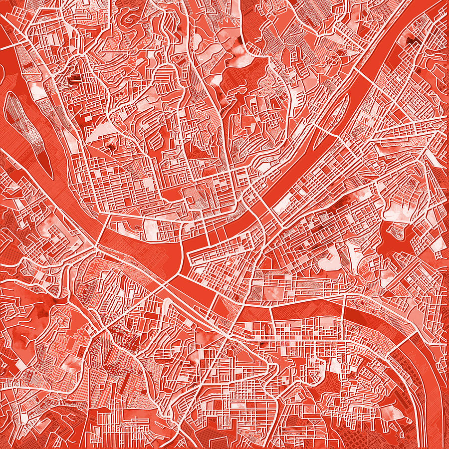 Pittsburgh map red Painting by Bekim M