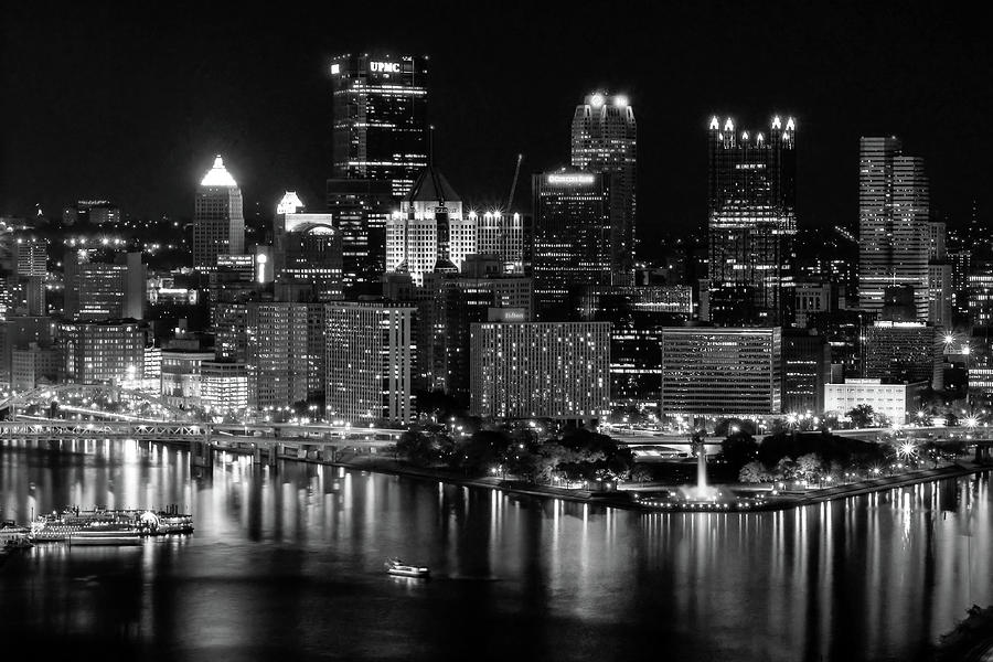 Pittsburgh Nightscape Black and White Photograph by Michelle Joseph-Long