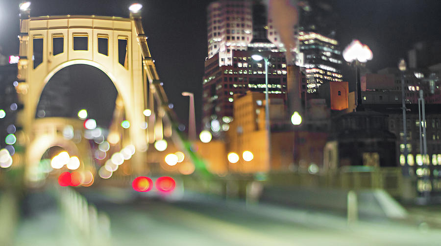 Pittsburgh Pennsylvania Bridge At Night With Tilt Effect Blur Photograph by Alex Grichenko