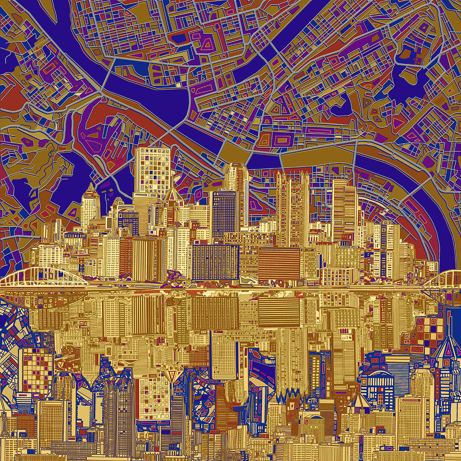 Pittsburgh skyline abstract 3 Painting by Bekim M