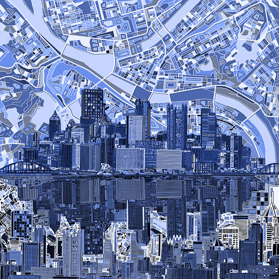 Pittsburgh skyline abstract 4 Painting by Bekim M
