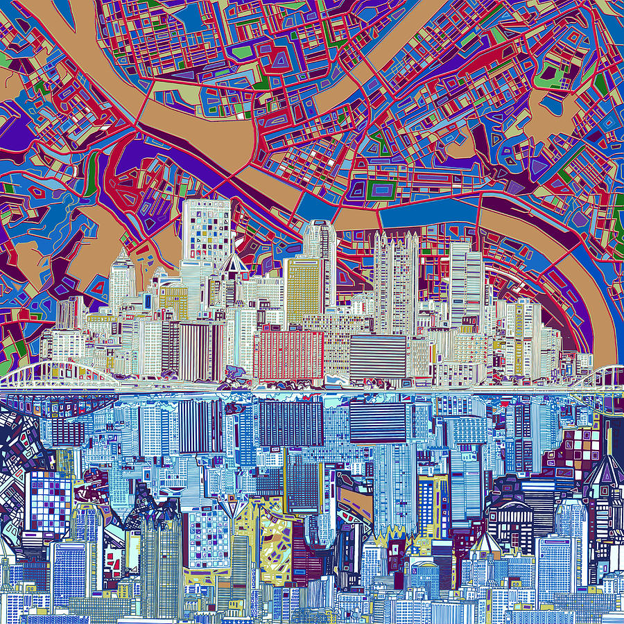 Pittsburgh skyline abstract 6 Painting by Bekim M