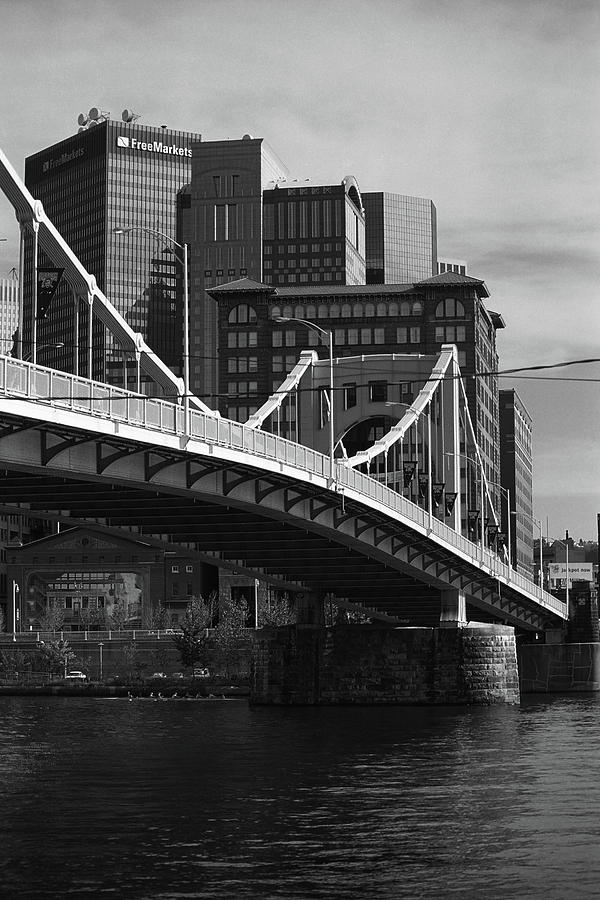 Pittsburgh Skyline and Bridge 2001 BW Photograph by Frank Romeo