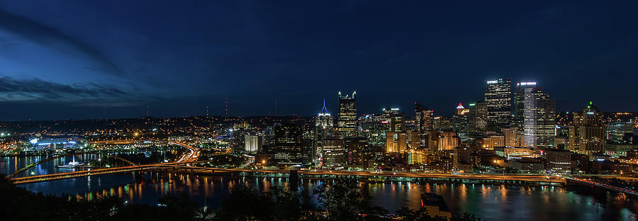 Pittsburgh Skyline at Dusk Panoramic  Photograph by Terry DeLuco