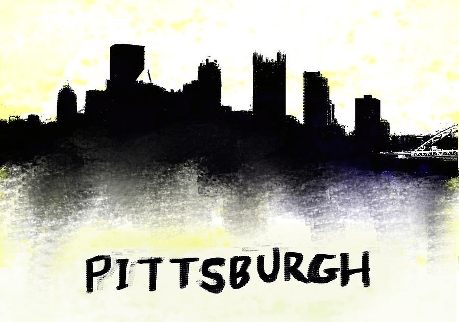 Pittsburgh Skyline Dark blue Painting by Enki Art