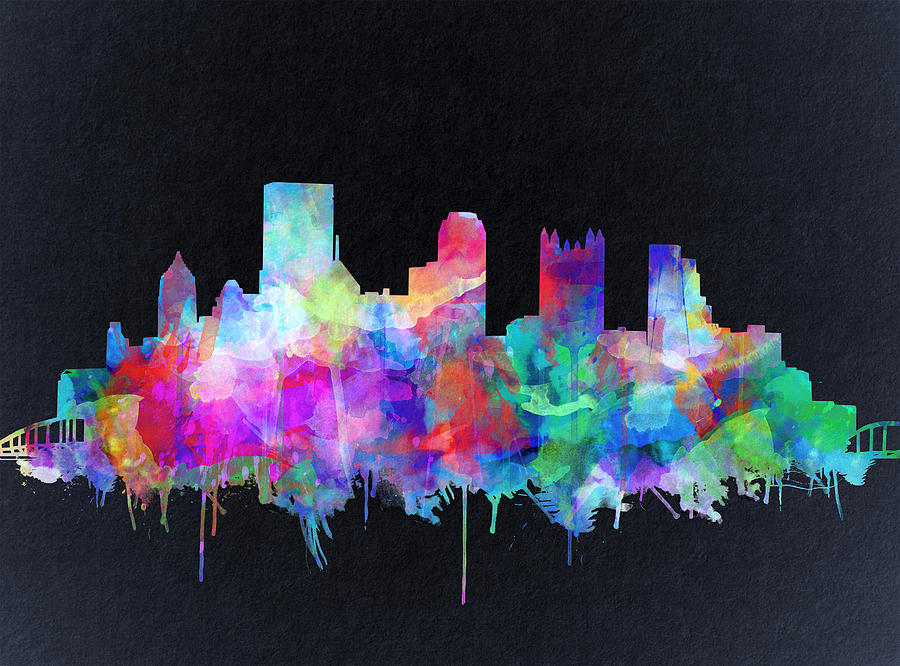 Pittsburgh skyline watercolor 6 Painting by Bekim M