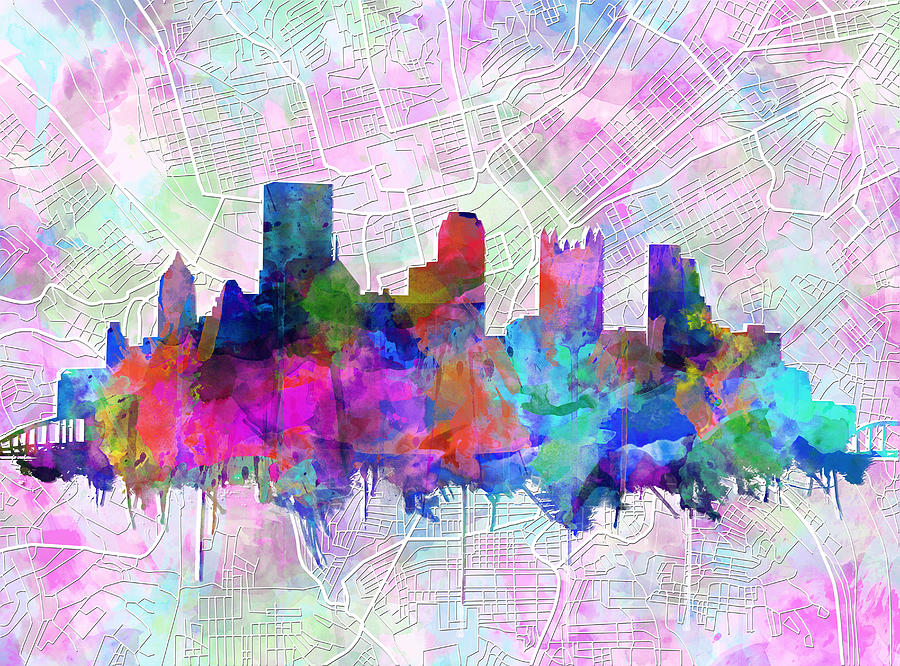 Pittsburgh Painting - Pittsburgh skyline watercolor by Bekim M