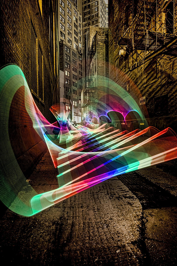 Pixel Stick light painting in Chicago Alley Photograph by Sven Brogren