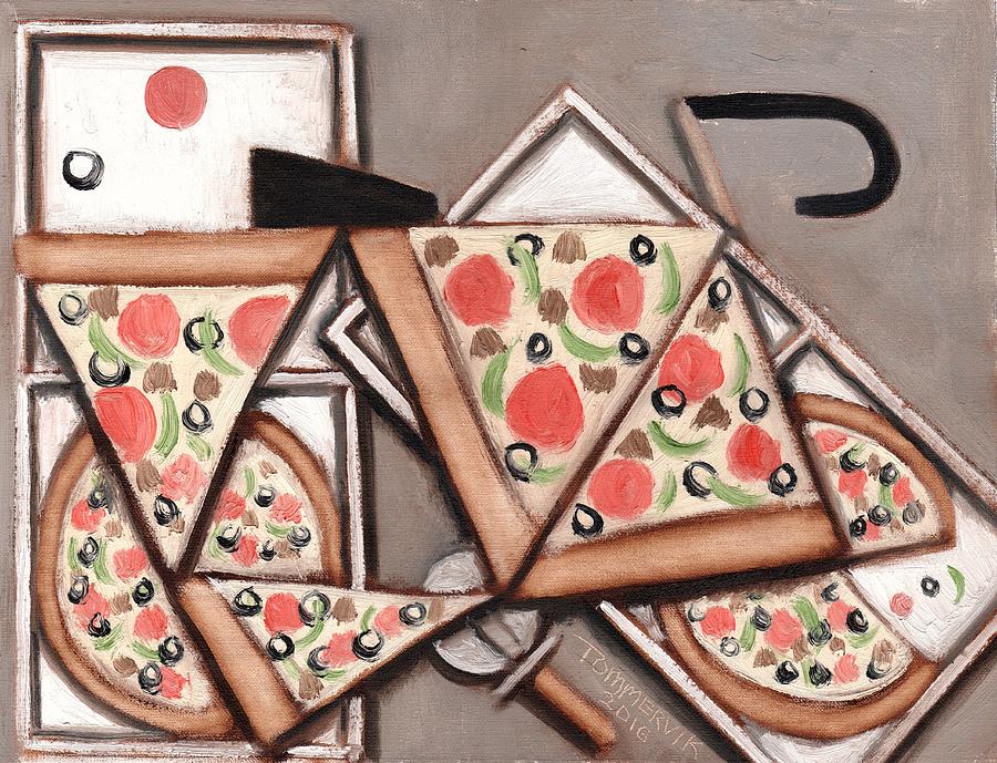 Tommervik Pizza Delivery Bicycle Art Print Painting by Tommervik