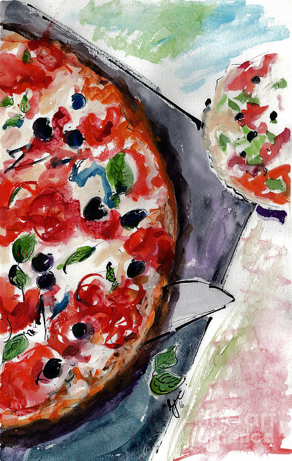 Pizza Diptych Original Italian Food Right Half Painting by Ginette Callaway