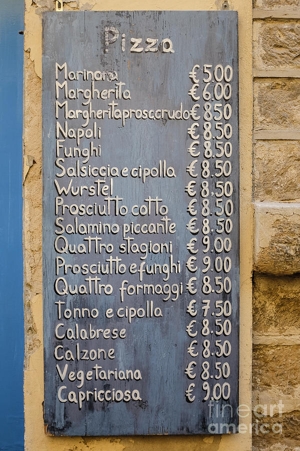 Pizza Menu Florence Italy Photograph by Edward Fielding