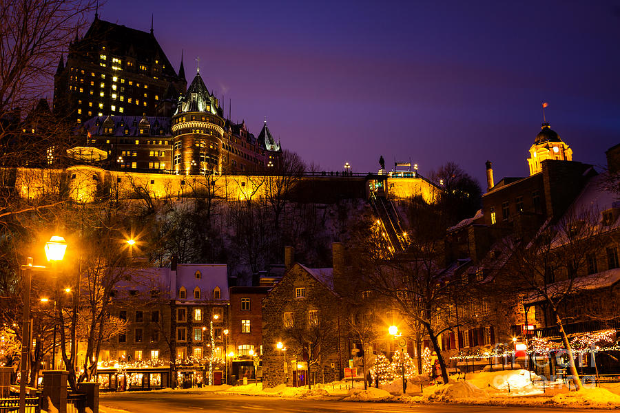 Winter Photograph - Place-Royale at Twilight Quebec City Canada by Dawna Moore Photography