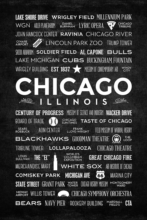 Places of Chicago on Black Chalkboard Digital Art by Christopher Arndt