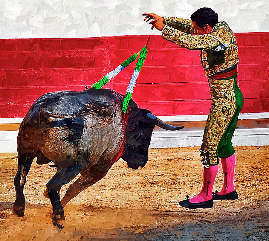 Bull Photograph - Placing Bandirillas by Clarence Alford