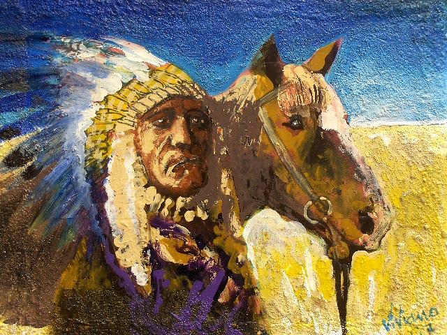 Plains Indian with his horse Painting by Vivian Crowhurst