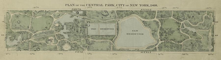 Central Park Photograph - Plan of Central Park City of New York 1860 by Duncan Pearson
