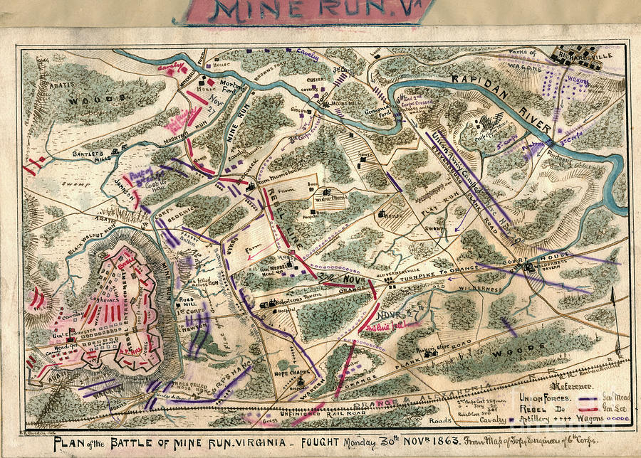 Plan of the battle of Mine Run, Virginia 1862 Painting by Celestial Images
