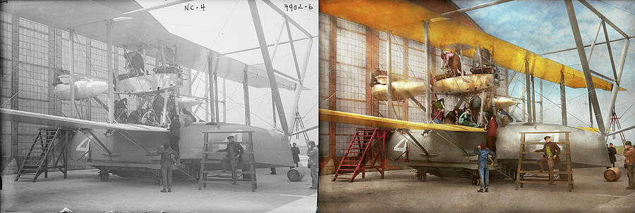 Plane - Biplane - Getting ready for a long flight 1919 - Side by Side Photograph by Mike Savad