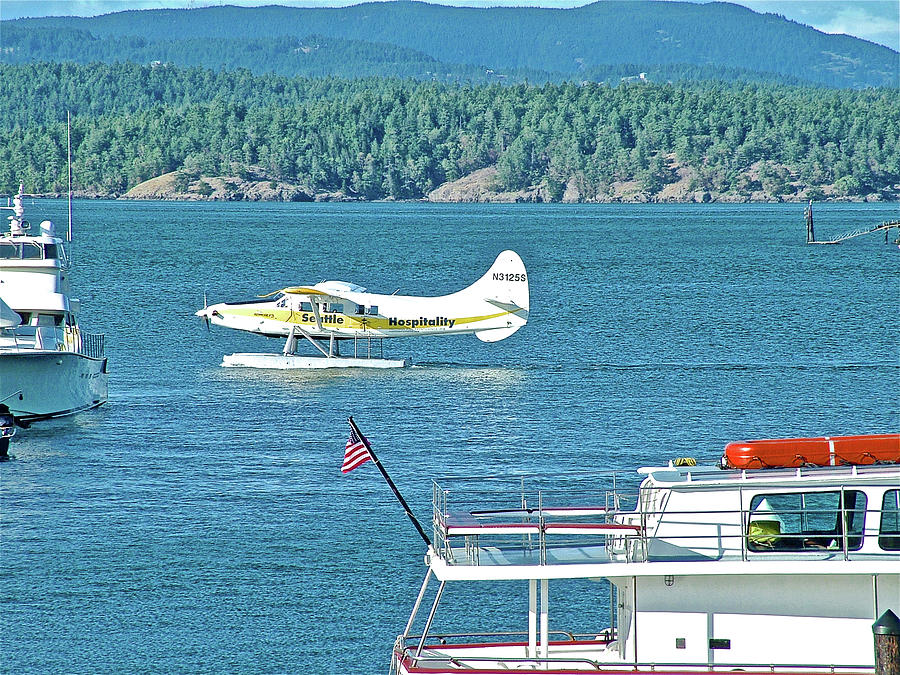 Plane Coming into Friday Harbor on San Juan Island, Washington Photograph by Ruth Hager
