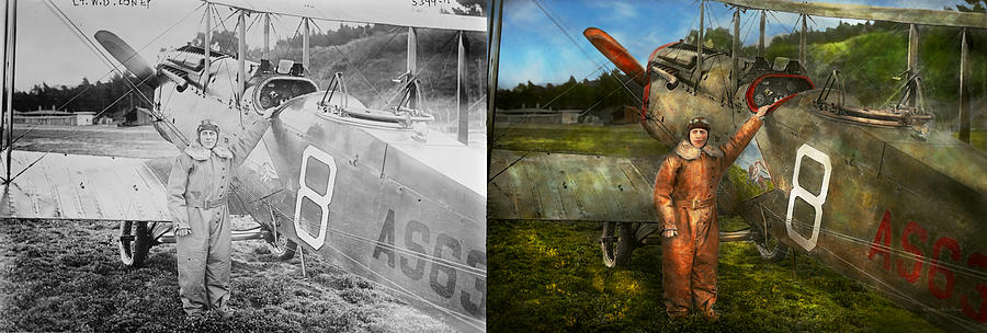 Goggle Photograph - Plane - First One-Stop Flight Across the US - 1921 - Side by side  by Mike Savad