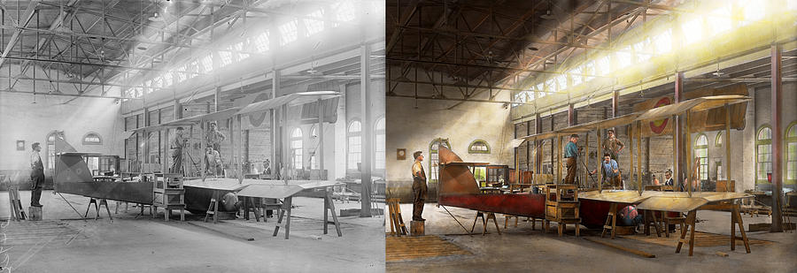 Plane - In the Airplane Factory 1918 - Side by Side Photograph by Mike Savad