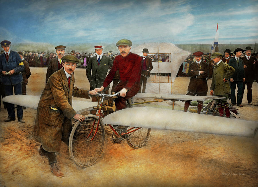 Bicycle Photograph - Plane - Odd - Easy as riding a bike 1912 by Mike Savad
