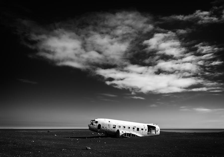 Plane wreck black and white Iceland Photograph by Matthias Hauser