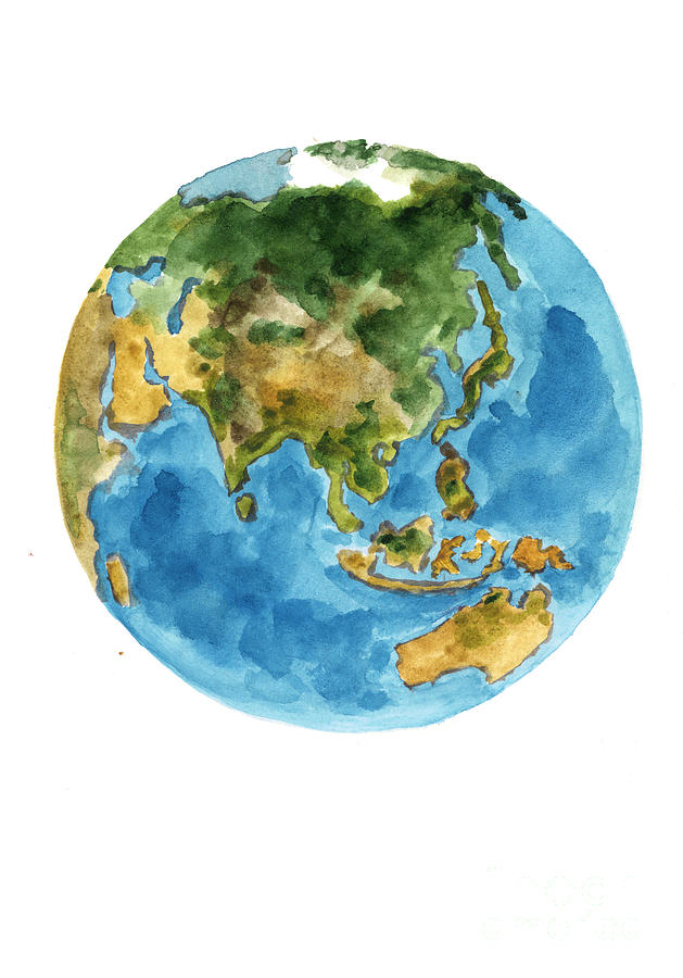 Globe Painting - Planet earth watercolor art print painting by Joanna Szmerdt