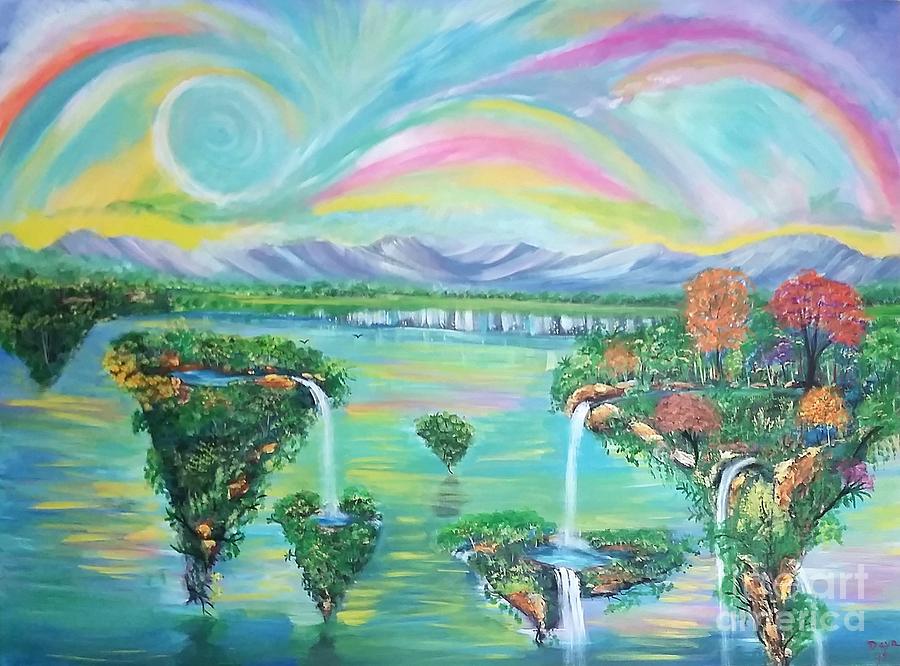 Landscape Painting - Planet of Love and Peace. by Deyanira Harris