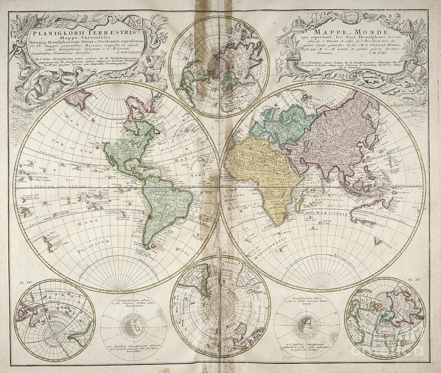 Planiglobii terrestris mappa universalis World Map 1746 Photograph by Rick Bures