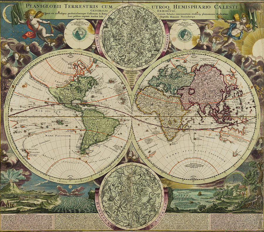 Planiglobii Terrestris world map Painting by Celestial Images