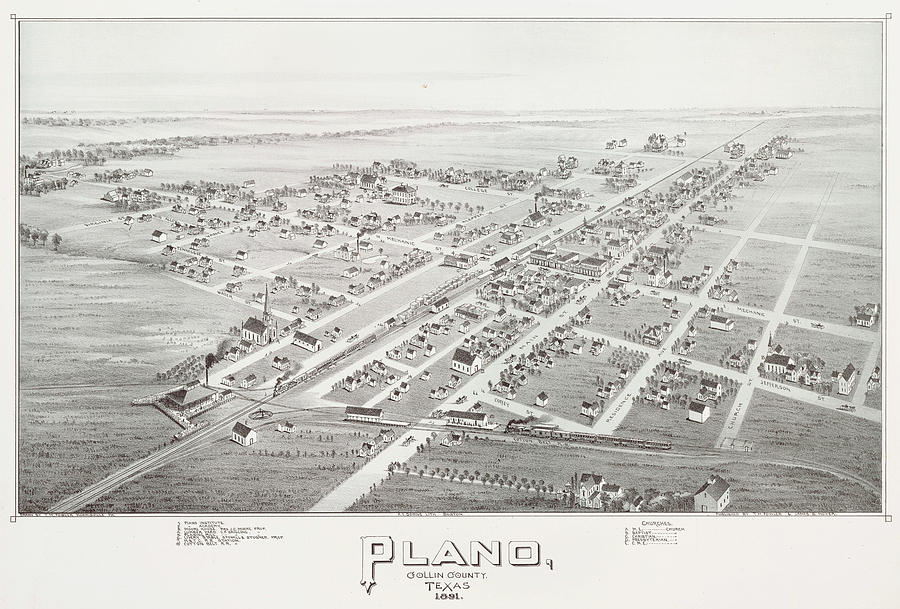 Map Painting - Plano, Collin County. Texas 1891 by Thaddeus Mortimer Fowler