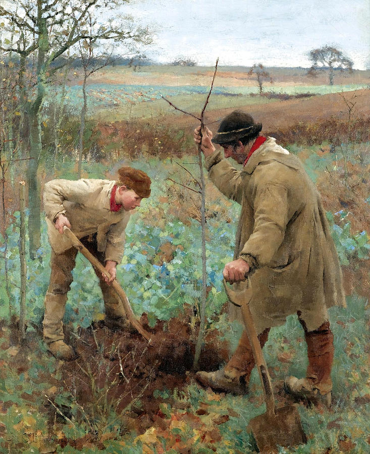 George Clausen Painting - Planting a Tree by George Clausen