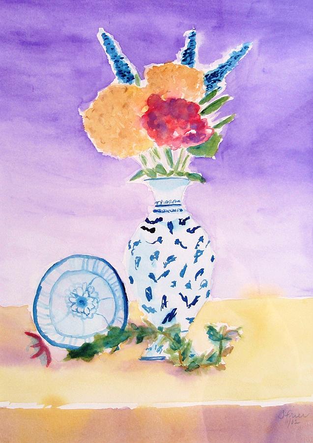Plate and Flowers Painting by Jamie Frier