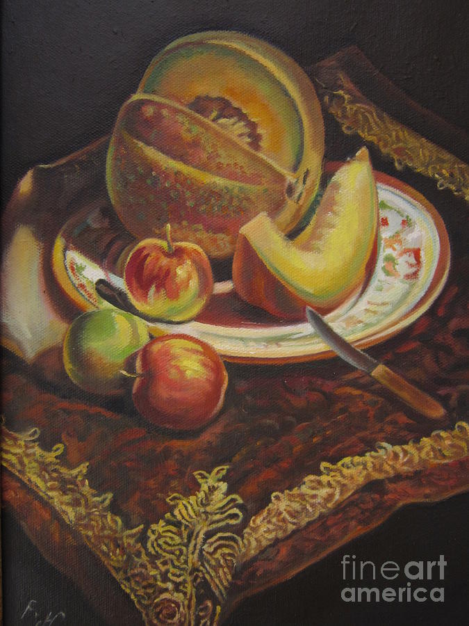 Impressionism Painting - Plate of Fruit by Farideh Haghshenas