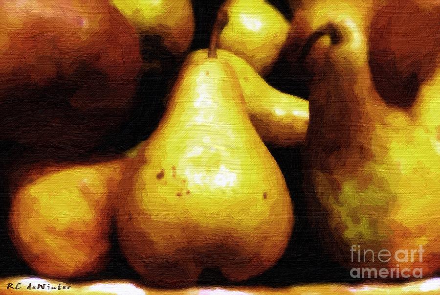 Plate of Mottled Pears Painting by RC DeWinter