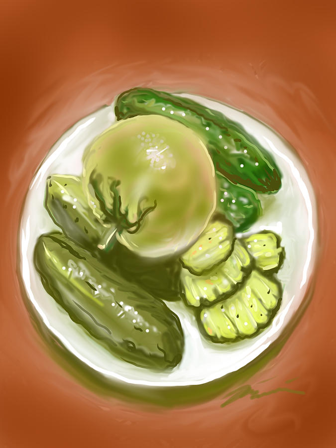 Plate of Pickles Painting by Jean Pacheco Ravinski