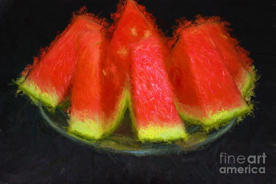 Summer Photograph - Plate of Watermelon  by Kathy Liebrum Bailey
