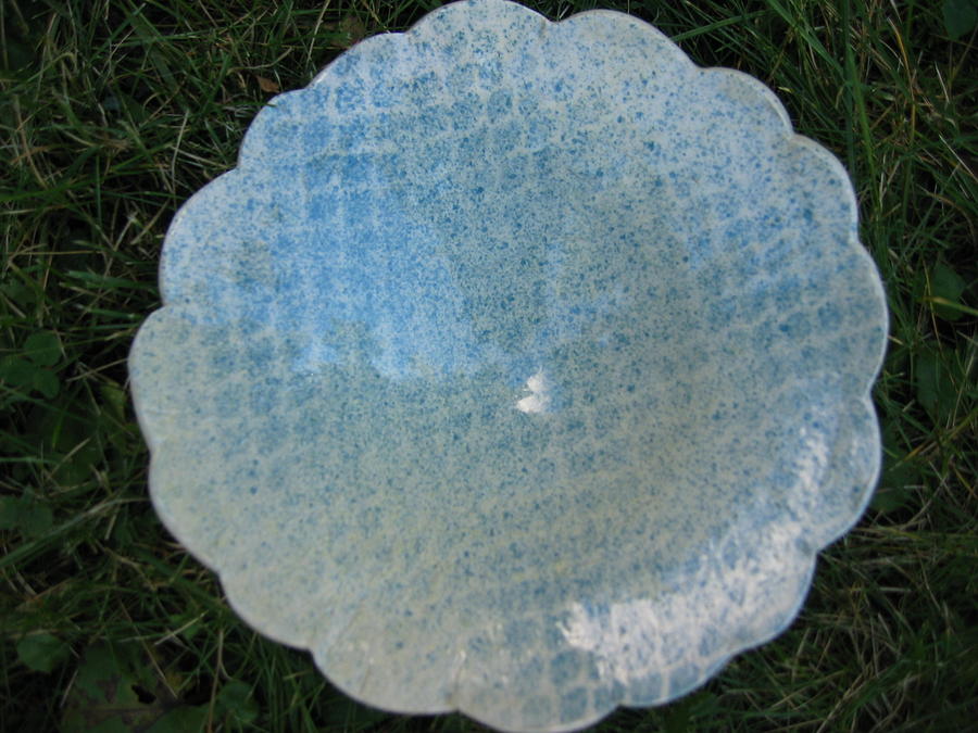 Blue Ceramic Art - Plate with pedestal and convoluted rim by Julia Van Dine