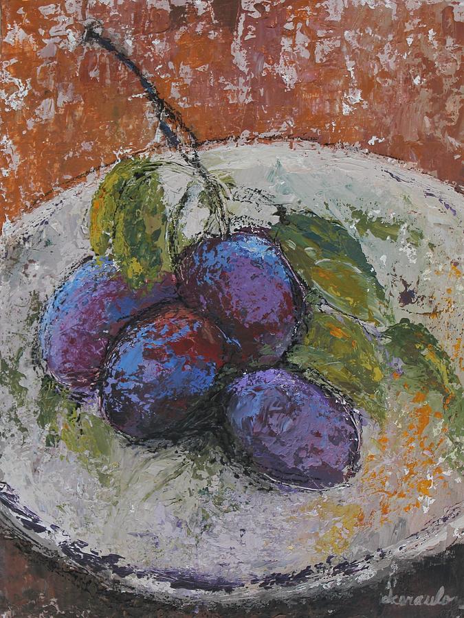 Plated Plums Painting by Donna Ceraulo