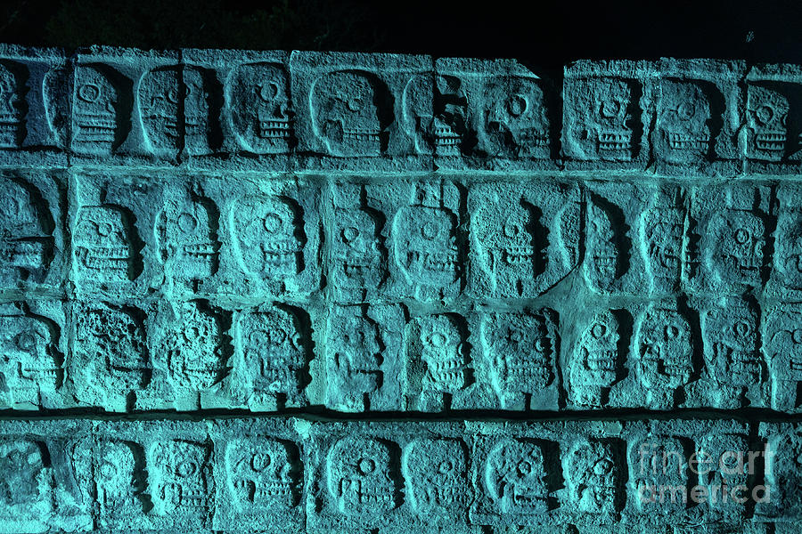 Mayan Photograph - Platform of Skulls at Night by Jess Kraft