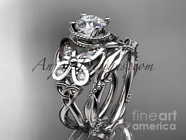 Leaf Engagement Ring Jewelry - platinum  diamond celtic trinity knot wedding ring, butterfly engagement set CT7136S by AnjaysDesigns com