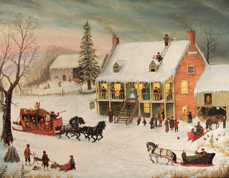 Currier And Ives Painting - Platter Grove Inn by Joseph Holodook