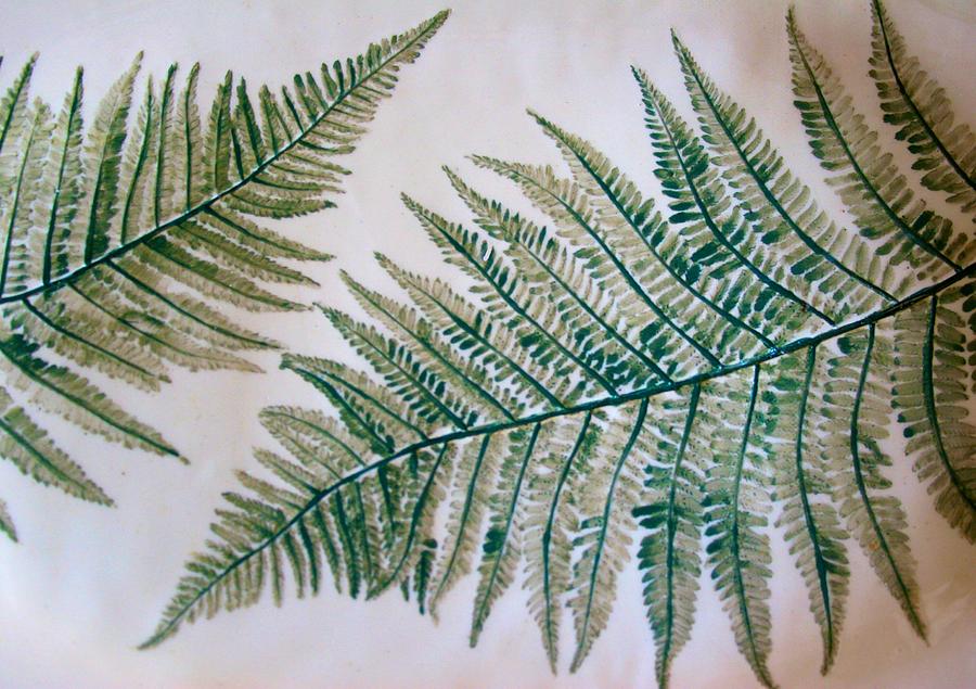 Platter with Ferns Ceramic Art by Polly Castor