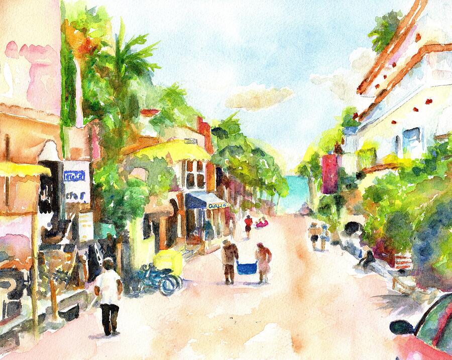 Impressionism Painting - Playa del Carmen Mexico Shops by Carlin Blahnik CarlinArtWatercolor